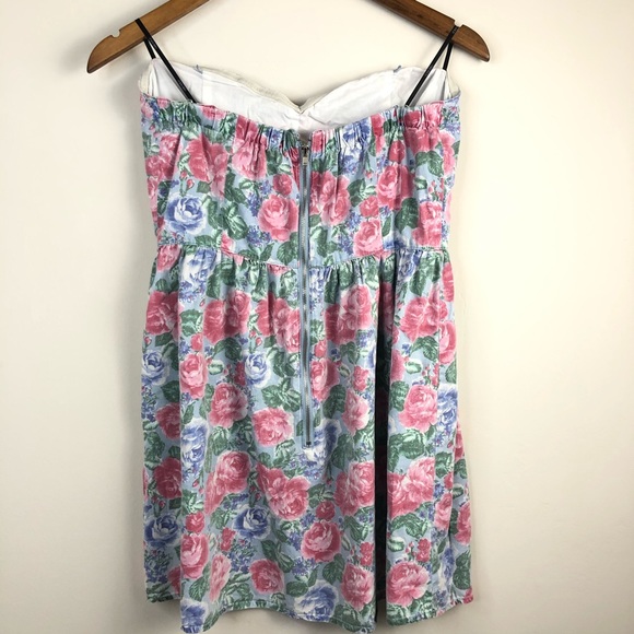Forever 21 Strapless Chambray Floral Mini Dress - Picture 3 of 8